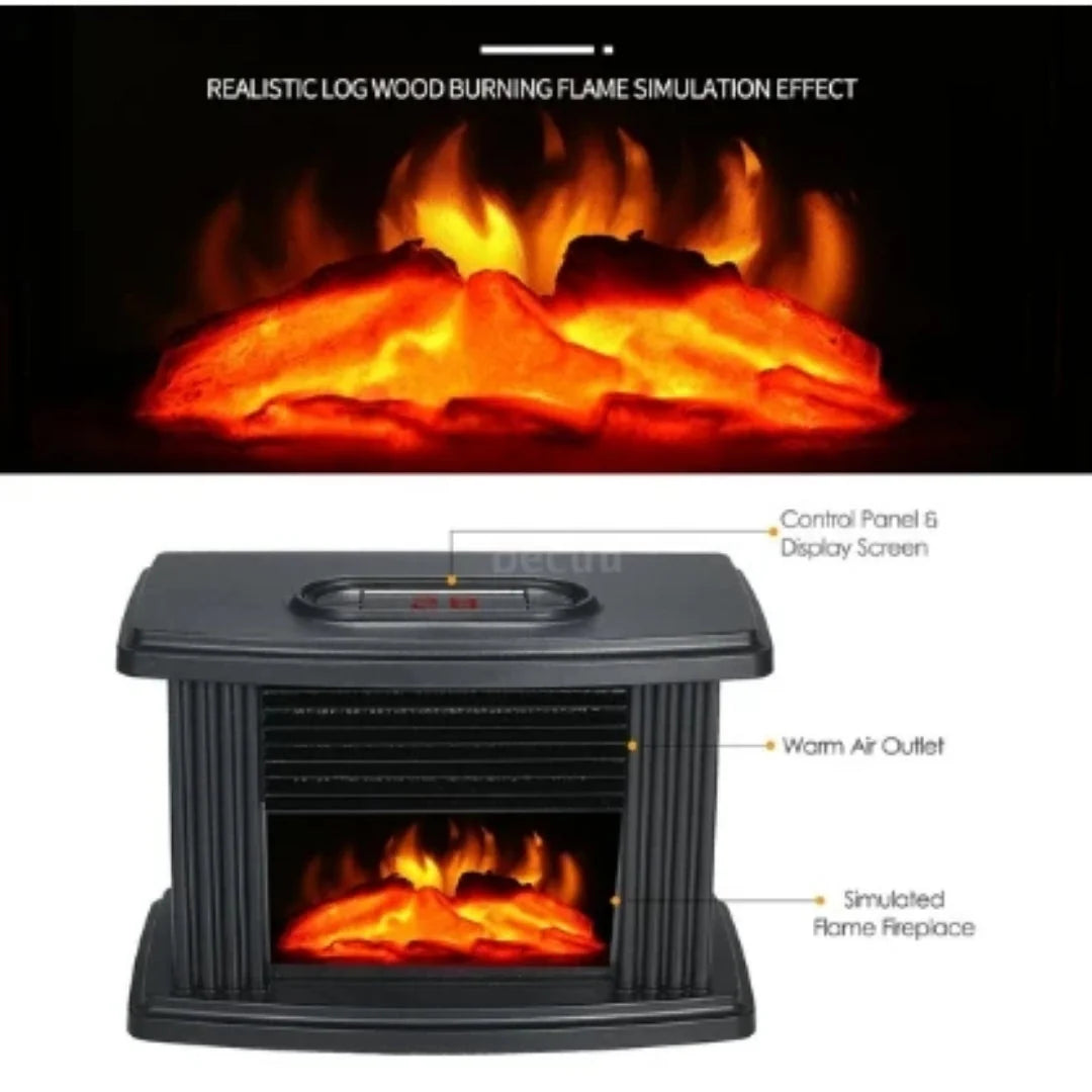 Electric Fireplace Heater Realistic Flame Effect Timer & Digital Display