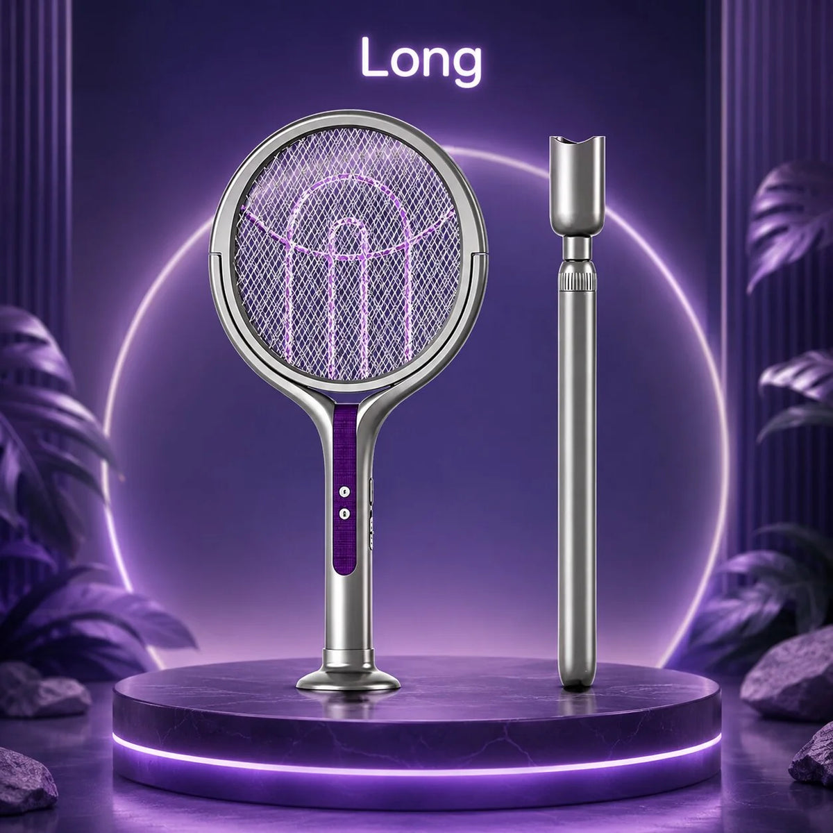 Electric Fly Swatter Telescopic Rotating Head USB-C Rechargeable
