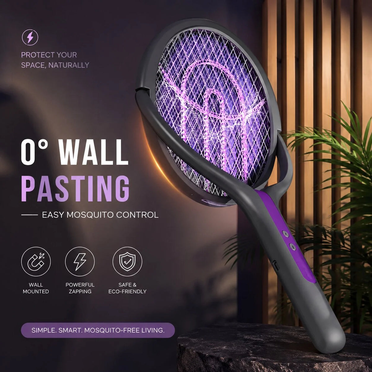 Electric Fly Swatter Telescopic Rotating Head USB-C Rechargeable