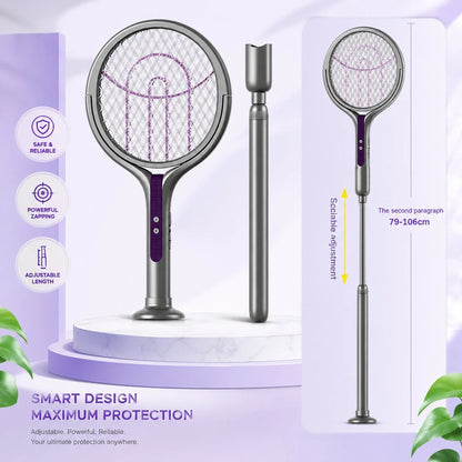 Electric Fly Swatter Telescopic Rotating Head USB-C Rechargeable