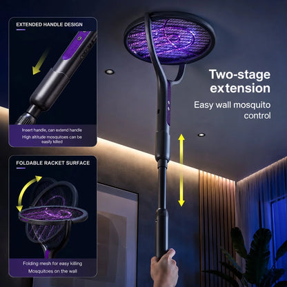 Electric Fly Swatter Telescopic Rotating Head USB-C Rechargeable