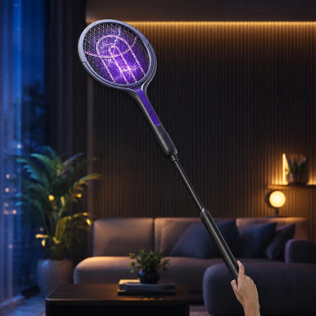 Electric Fly Swatter Telescopic Rotating Head USB-C Rechargeable