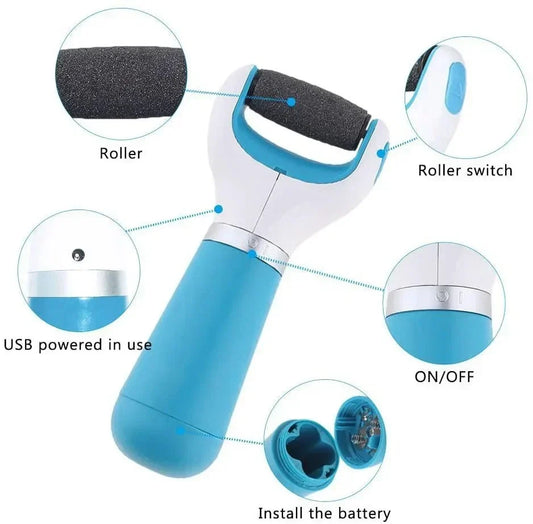 Electric Foot File Battery-Powered Replaceable & Washable Heads