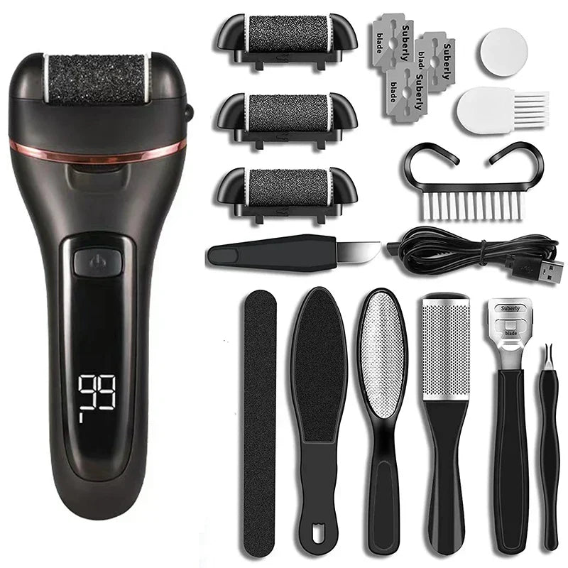 Electric Foot File Rechargeable Waterproof With 3 Rollers