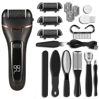 Electric Foot File Rechargeable Waterproof With 3 Rollers