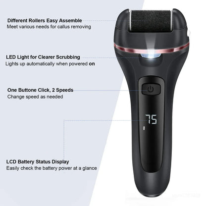 Electric Foot File Rechargeable Waterproof With 3 Rollers