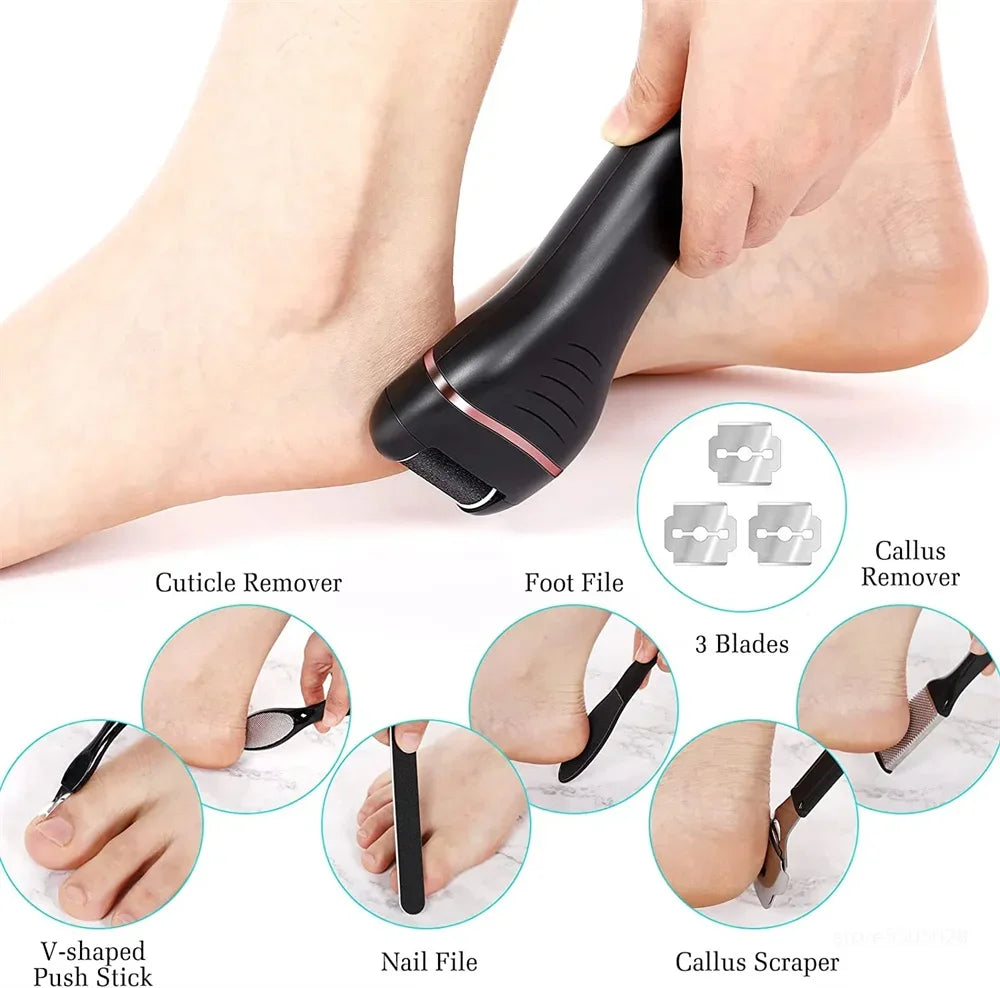 Electric Foot File Rechargeable Waterproof With 3 Rollers