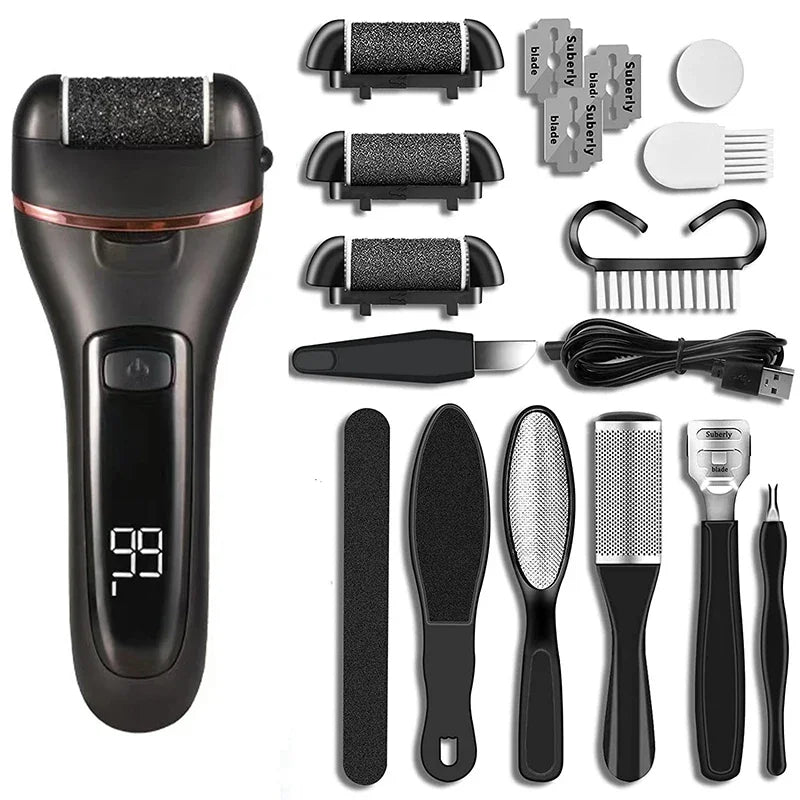 Electric Foot File Rechargeable Waterproof With 3 Rollers