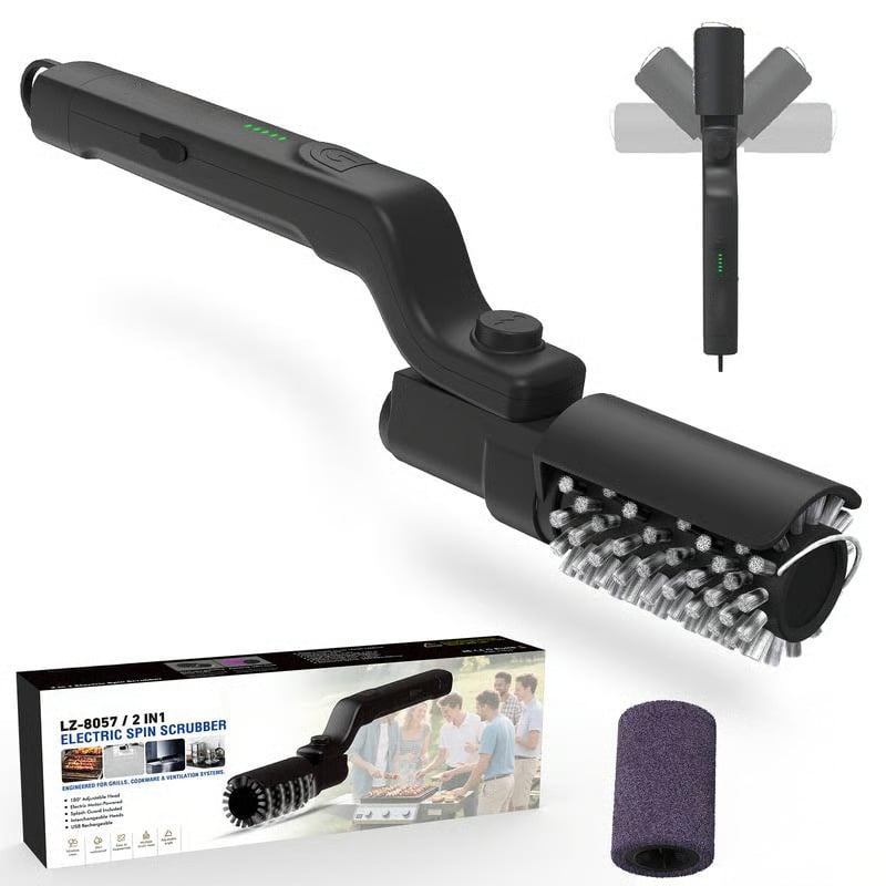Electric Grill Brush Motorized Rechargeable Stainless Steel Bristles