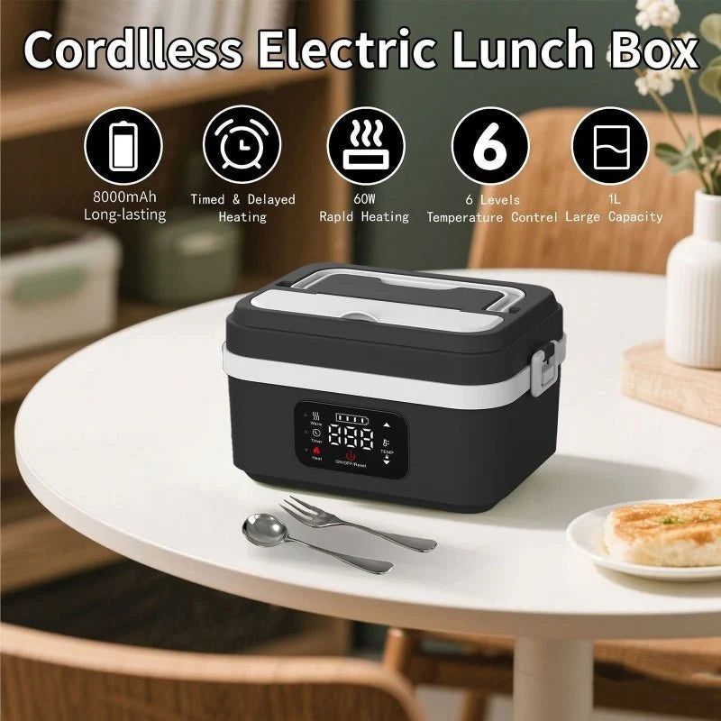 Electric Lunch Box Rechargeable Cordless Heating Stainless Steel 1.06 Qt