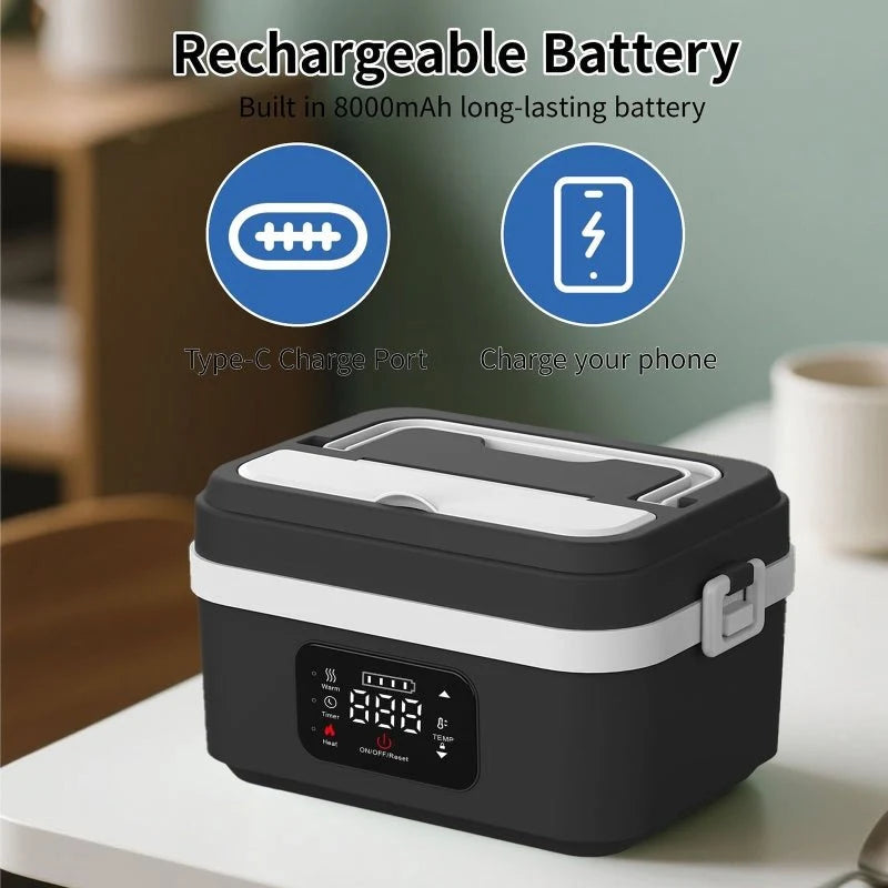 Electric Lunch Box Rechargeable Cordless Heating Stainless Steel 1.06 Qt