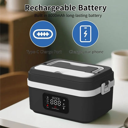 Electric Lunch Box Rechargeable Cordless Heating Stainless Steel 1.06 Qt