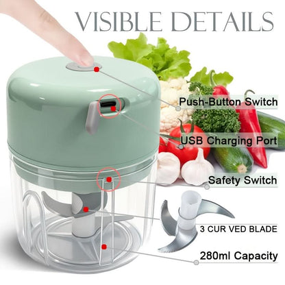 Electric Mini Chopper USB Rechargeable One-Touch