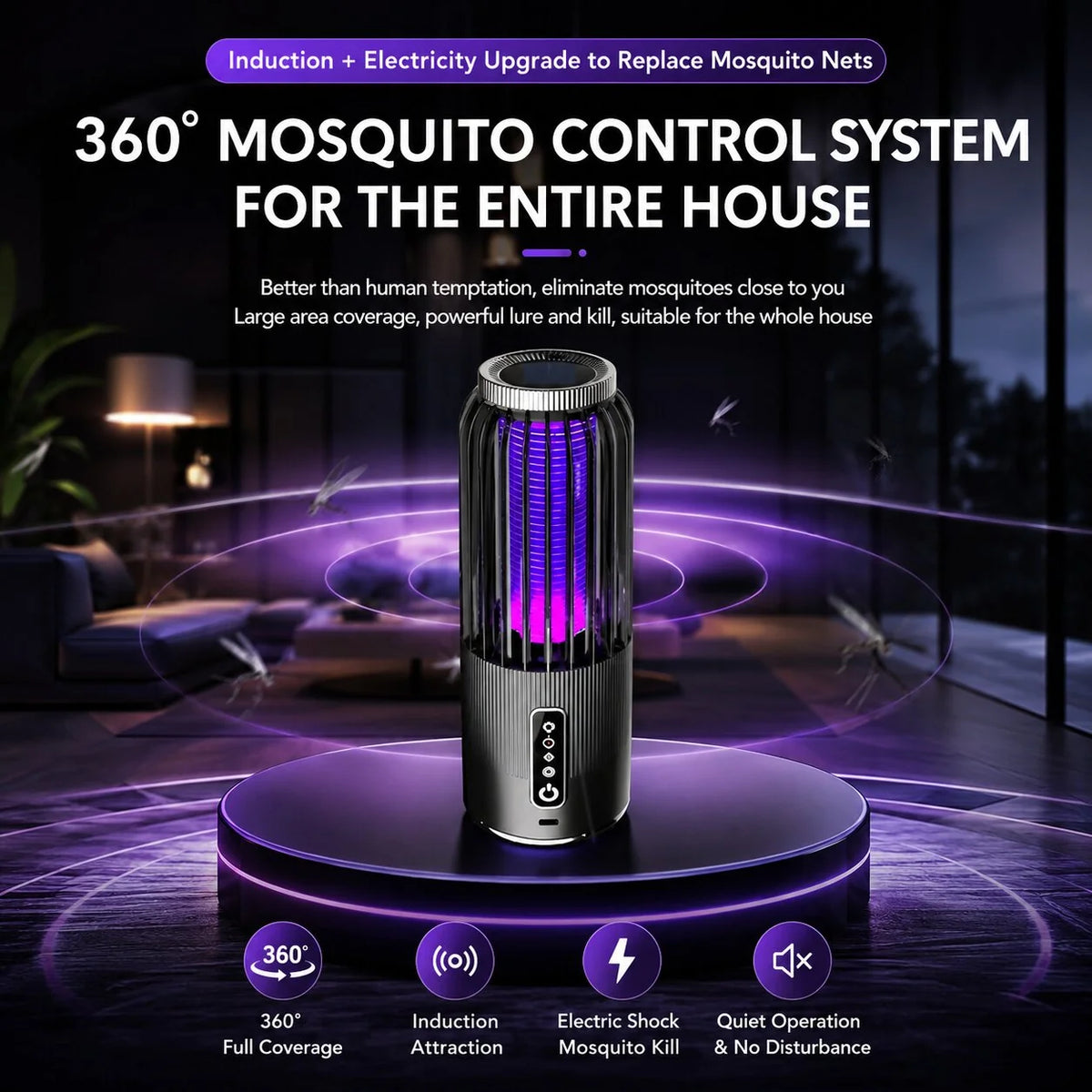 Electric Mosquito Trap Dual UV Rechargeable 360 Degree Coverage