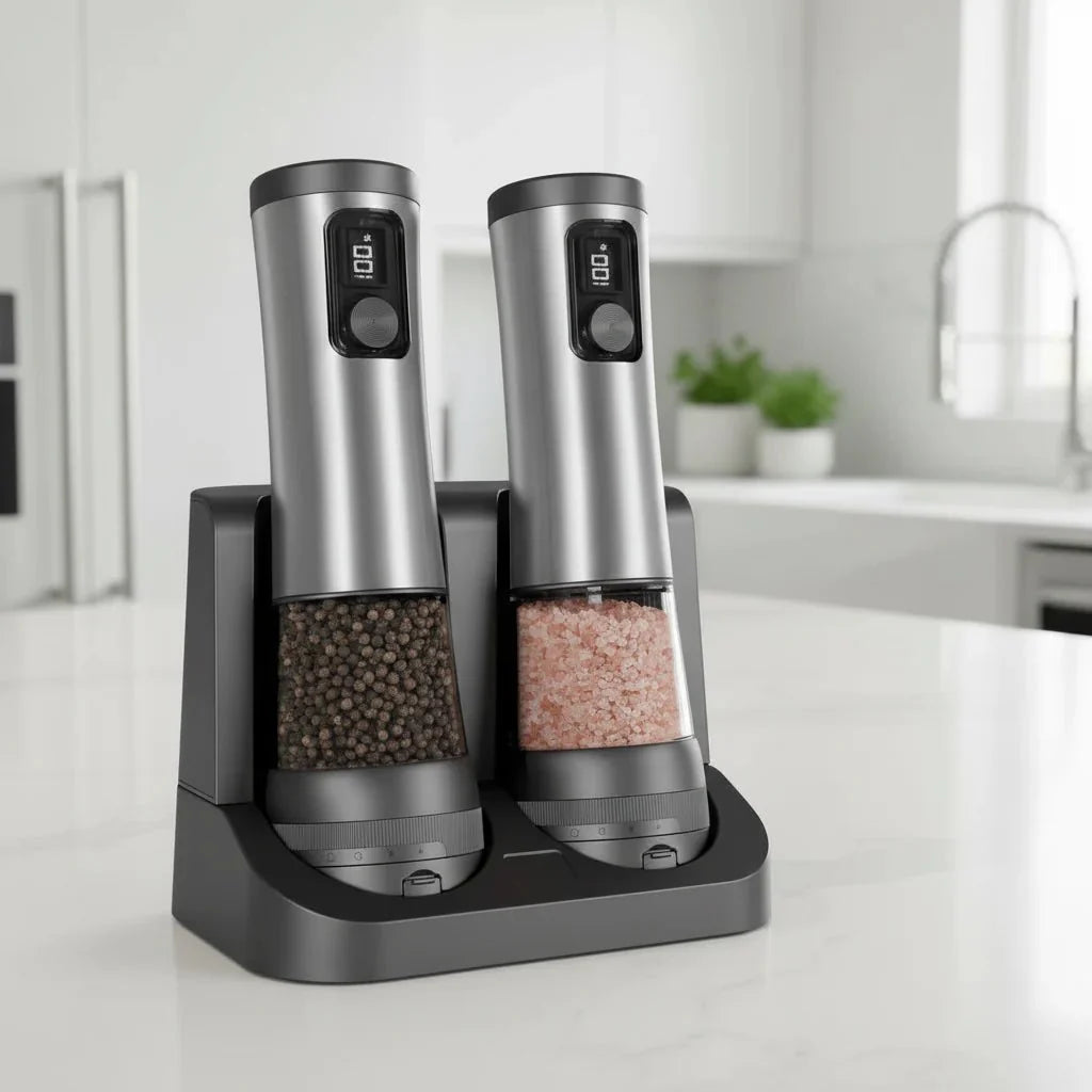 Electric Salt And Pepper Mill Set Rechargeable Adjustable Grind Settings