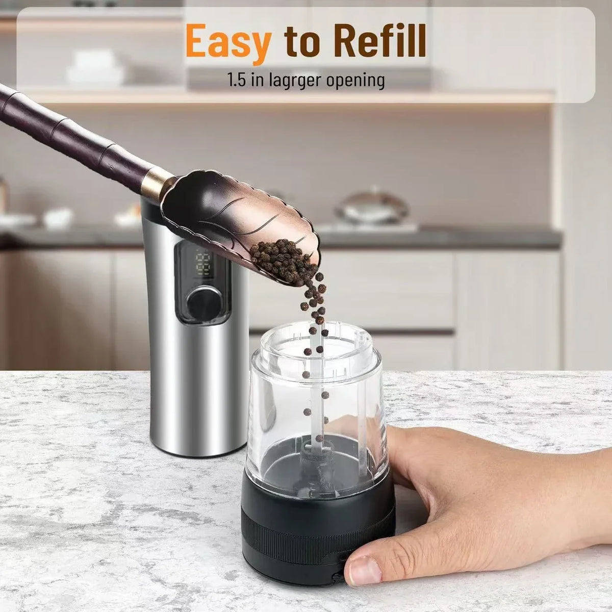 Electric Salt And Pepper Mill Set Rechargeable Adjustable Grind Settings
