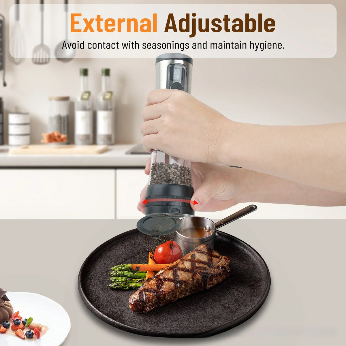 Electric Salt And Pepper Mill Set Rechargeable Adjustable Grind Settings
