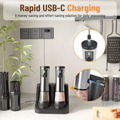 Electric Salt And Pepper Mill Set Rechargeable Adjustable Grind Settings
