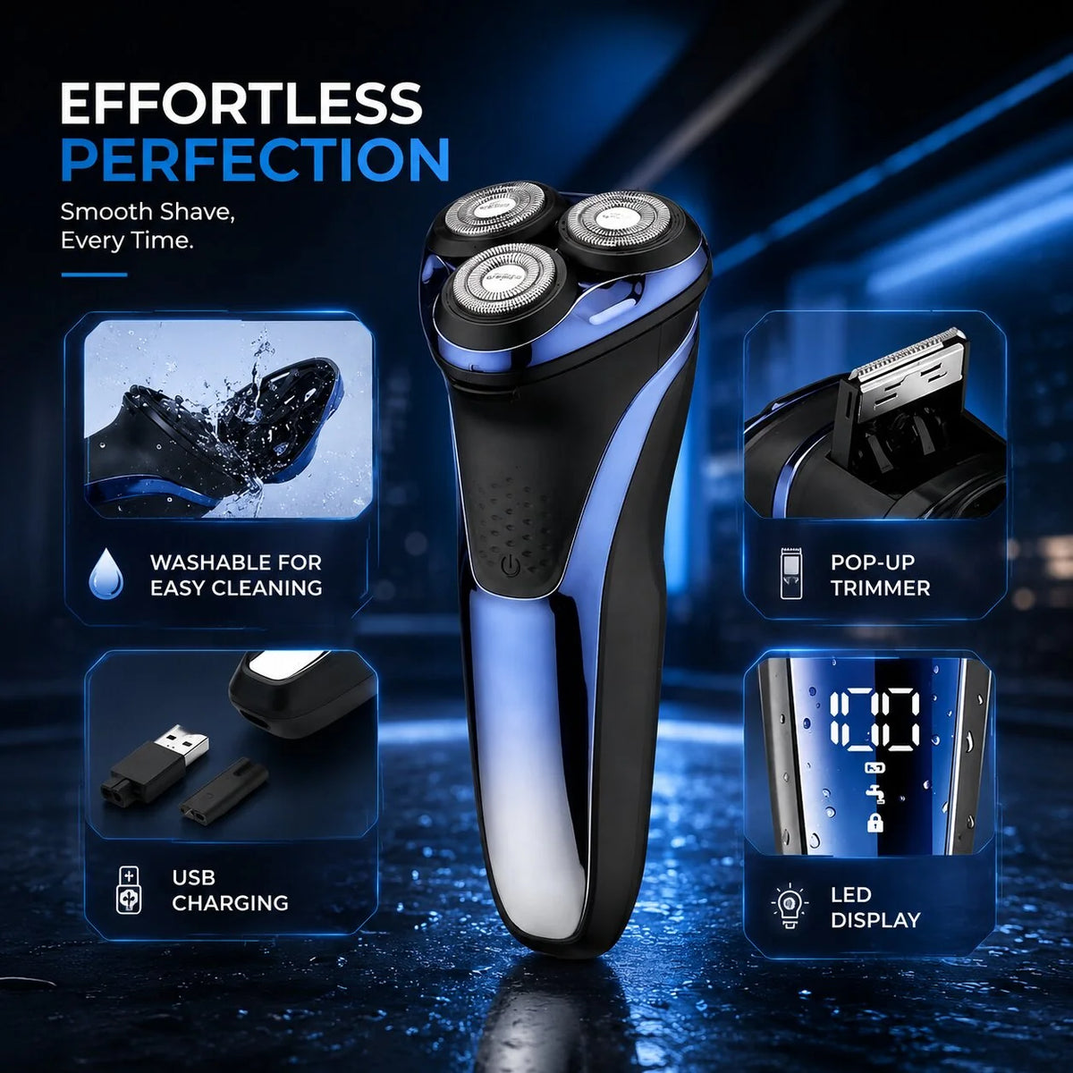 Electric Shaver 3-Head Pivoting Wet & Dry