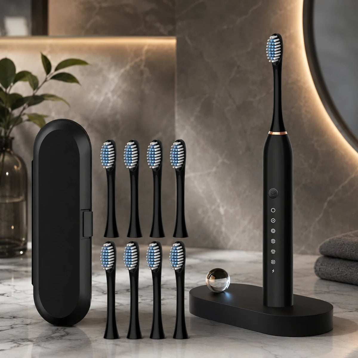 Electric Sonic Toothbrush Five Modes USB Rechargeable with 8 Replacement Heads
