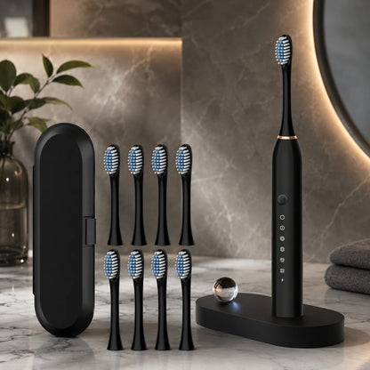 Electric Sonic Toothbrush Five Modes USB Rechargeable with 8 Replacement Heads