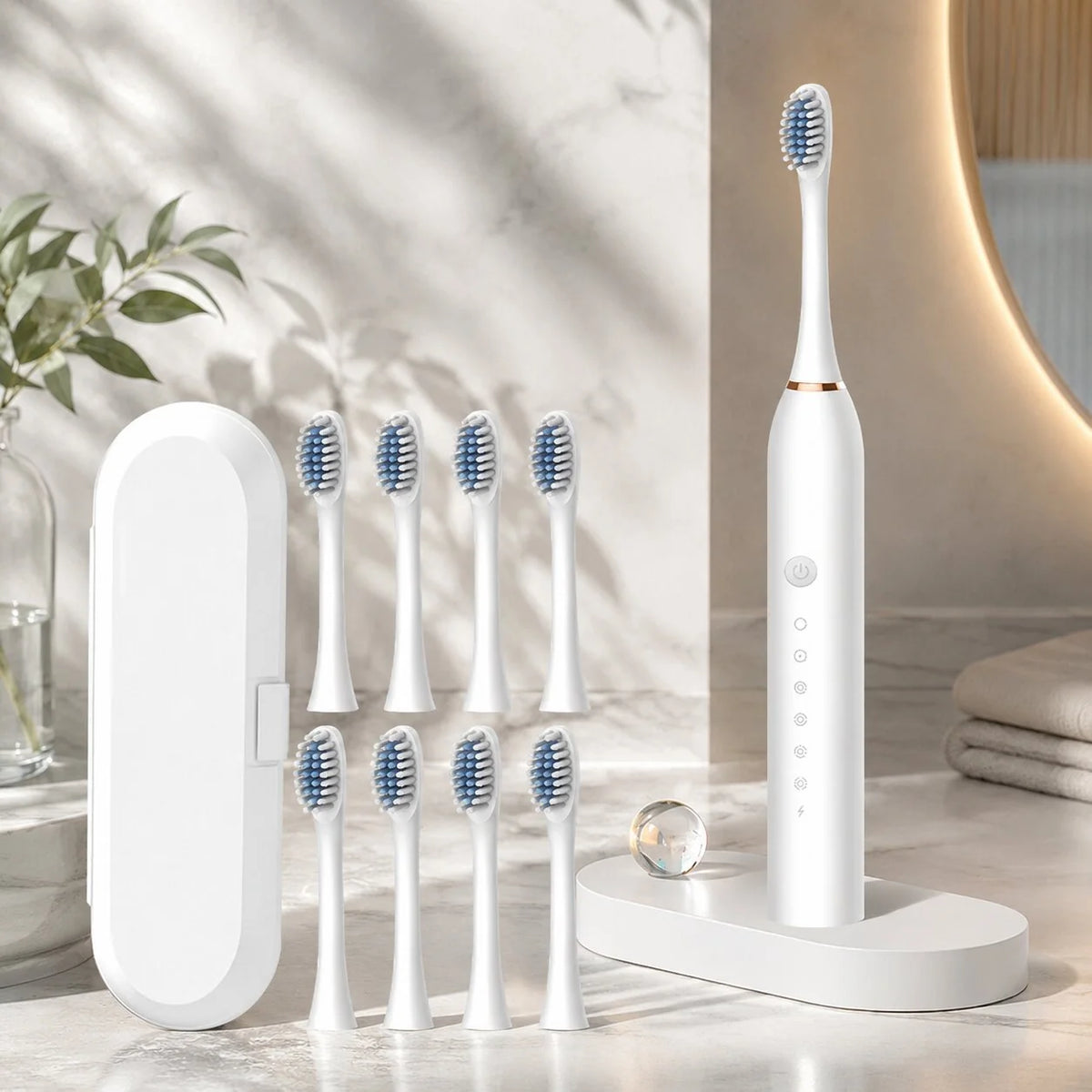 Electric Sonic Toothbrush Five Modes USB Rechargeable with 8 Replacement Heads
