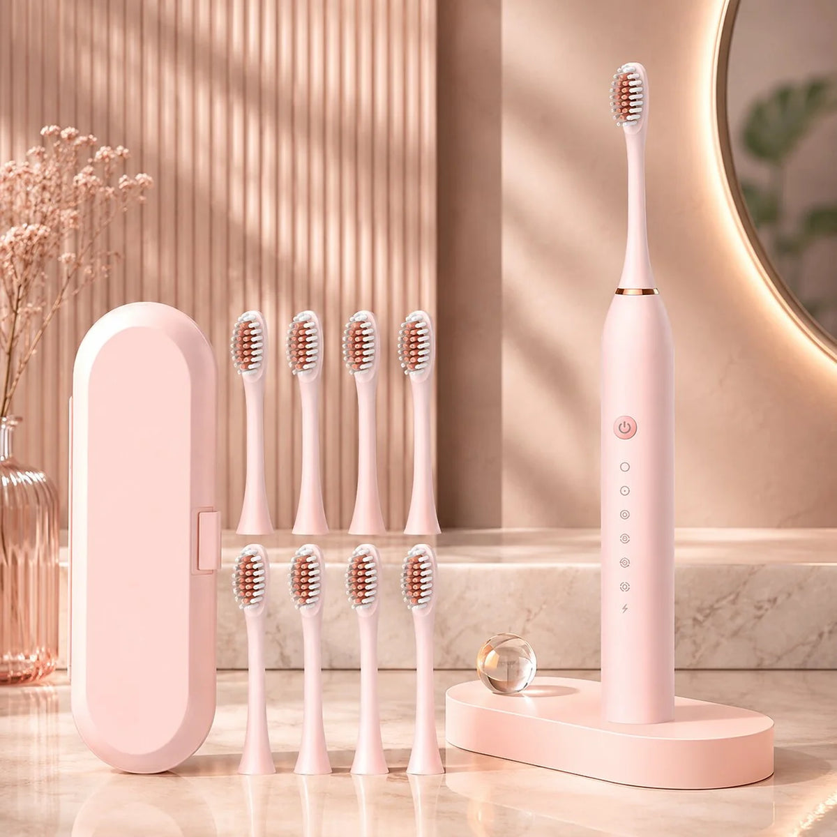 Electric Sonic Toothbrush Five Modes USB Rechargeable with 8 Replacement Heads