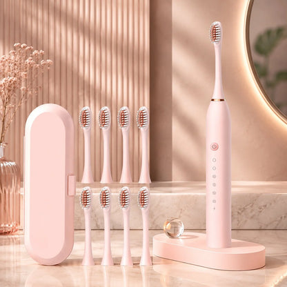 Electric Sonic Toothbrush Five Modes USB Rechargeable with 8 Replacement Heads