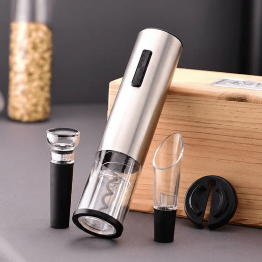 Electric Wine Opener Rechargeable Cordless 4-Piece Set with Foil Cutter & Vacuum Stopper