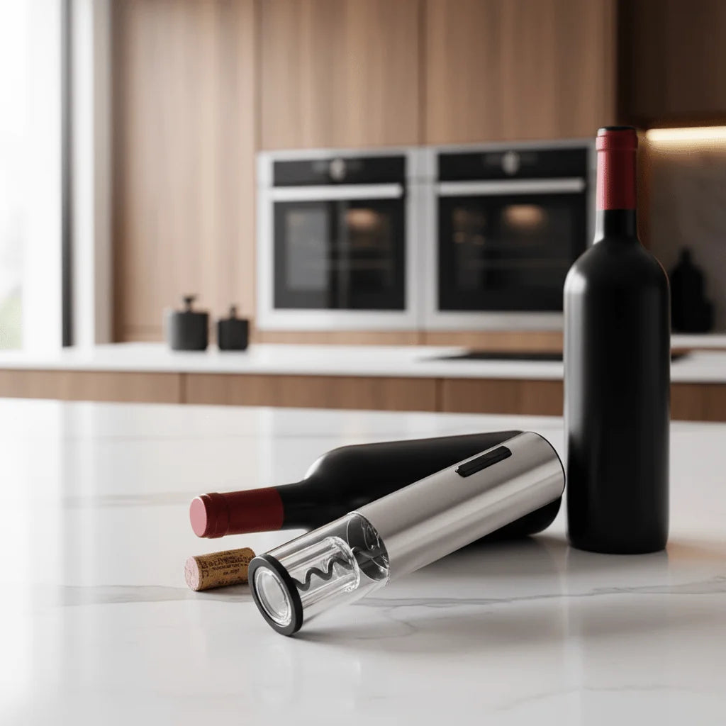 Electric Wine Opener Rechargeable Cordless 4-Piece Set with Foil Cutter & Vacuum Stopper