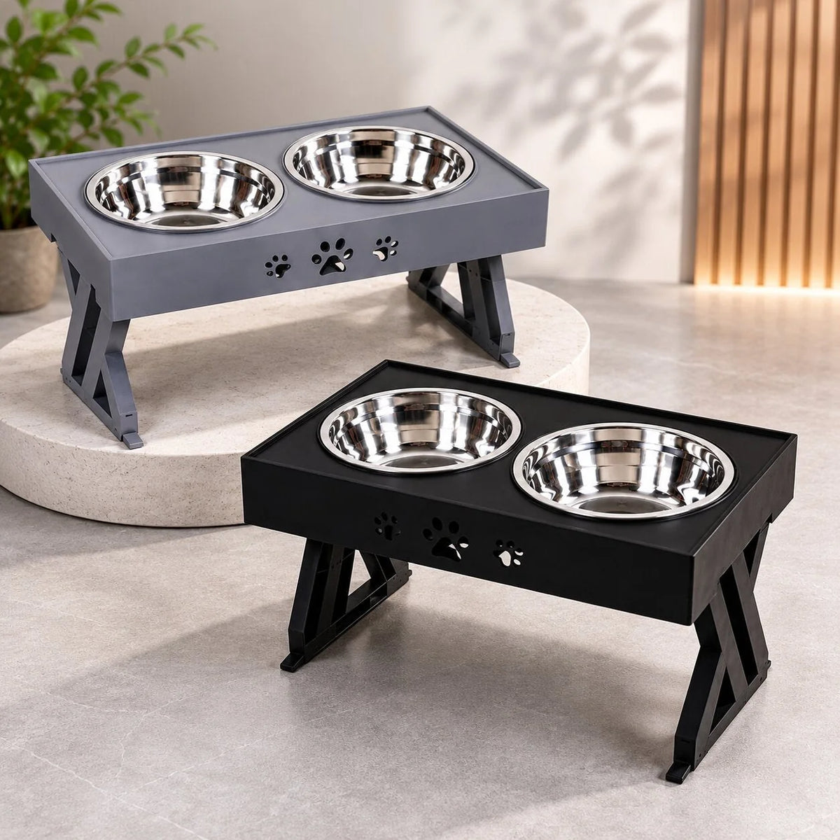 Elevated Pet Feeder Adjustable 3-Position Stainless Steel Bowls