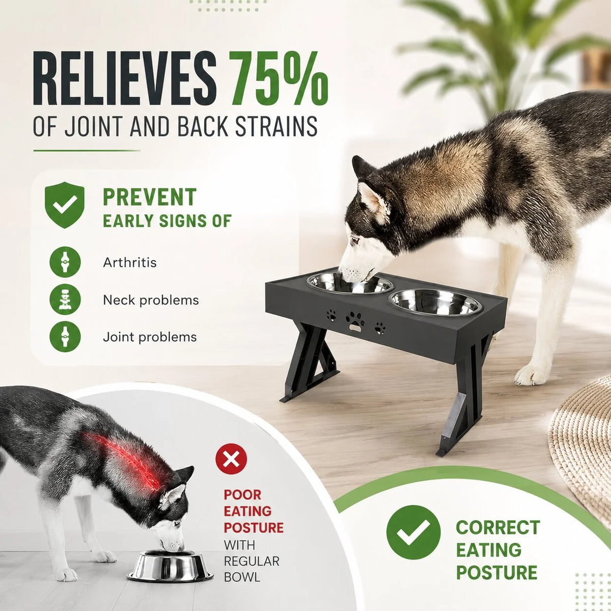 Elevated Pet Feeder Adjustable 3-Position Stainless Steel Bowls