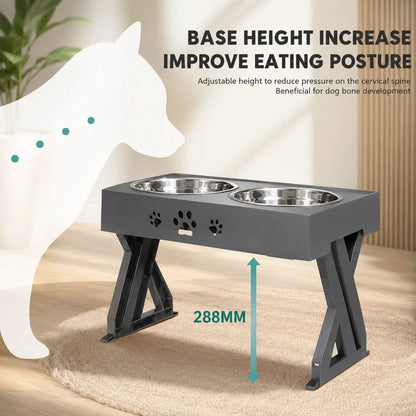 Elevated Pet Feeder Adjustable 3-Position Stainless Steel Bowls