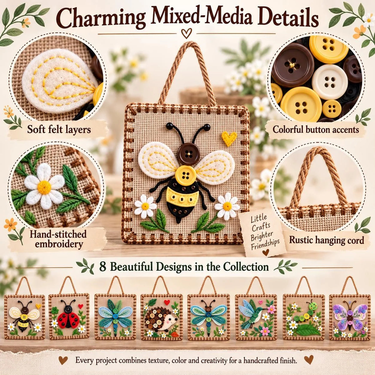 Embroidery Craft Kit Felt & Button Wall Hanging