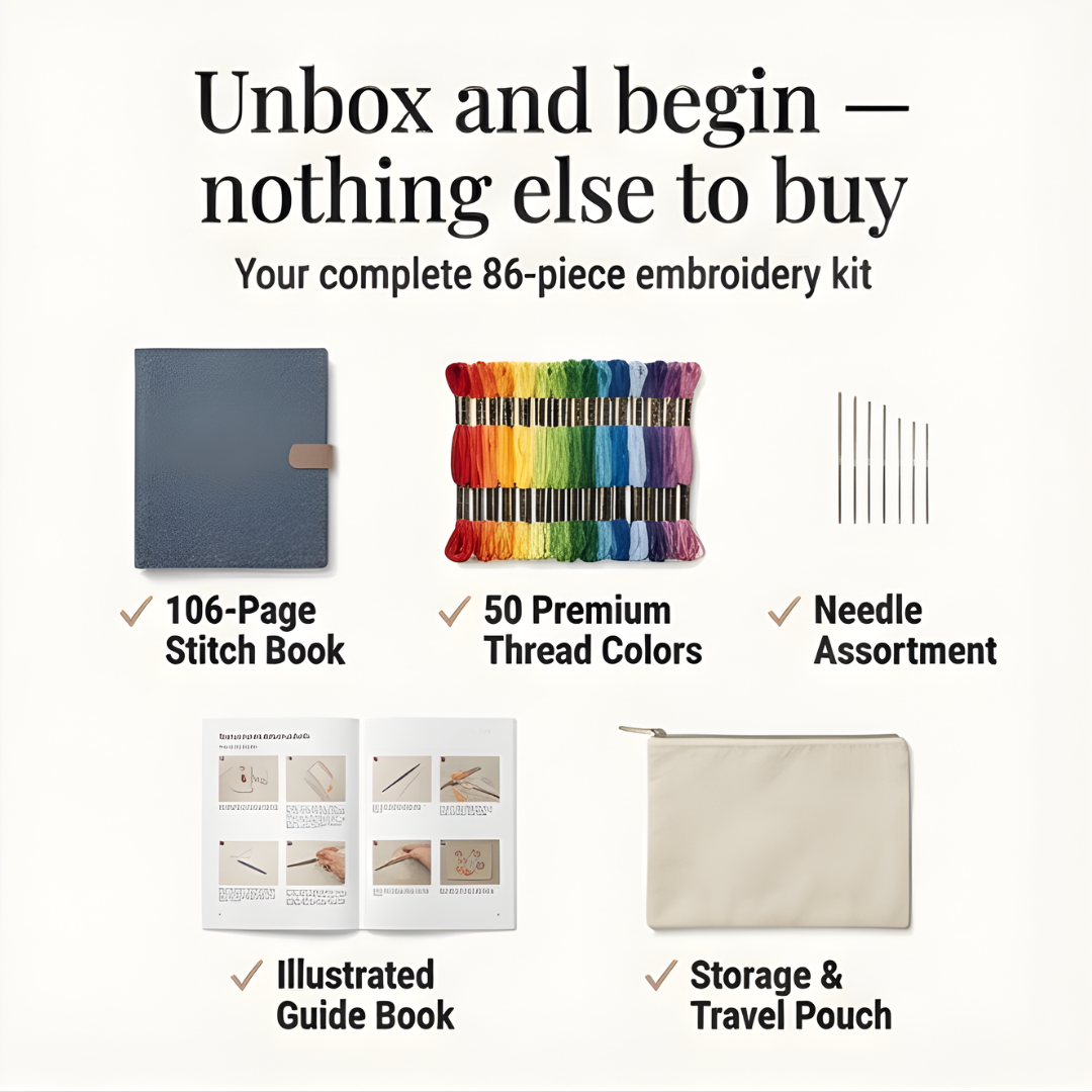 Embroidery Kit 106 Stitches Removable Linen Pages & Bamboo Hoop
