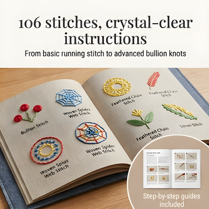 Embroidery Kit 106 Stitches Removable Linen Pages & Bamboo Hoop