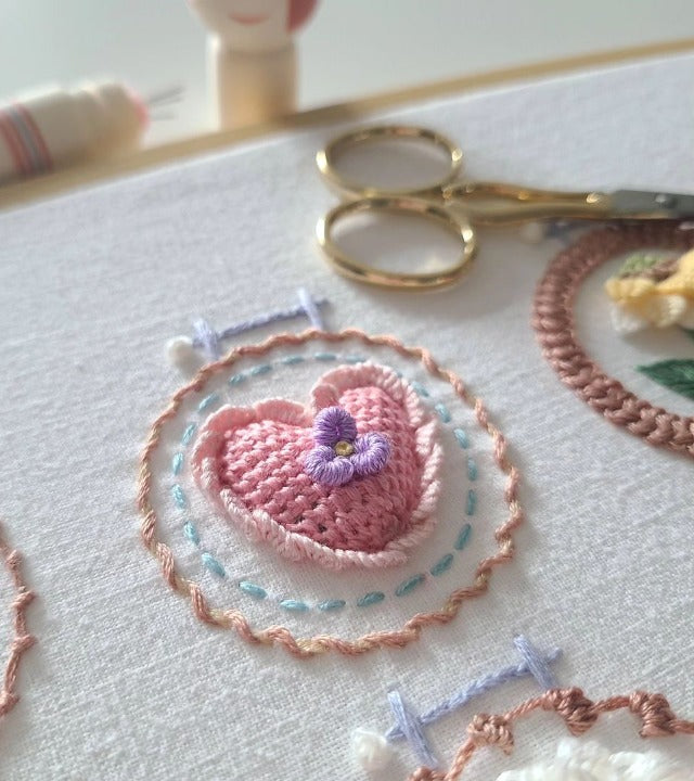 Embroidery Kit Printed Linen 12 Designs Hoop & Threads