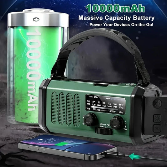 Emergency Radio Crank & Solar 10,000 mAh NOAA Alerts