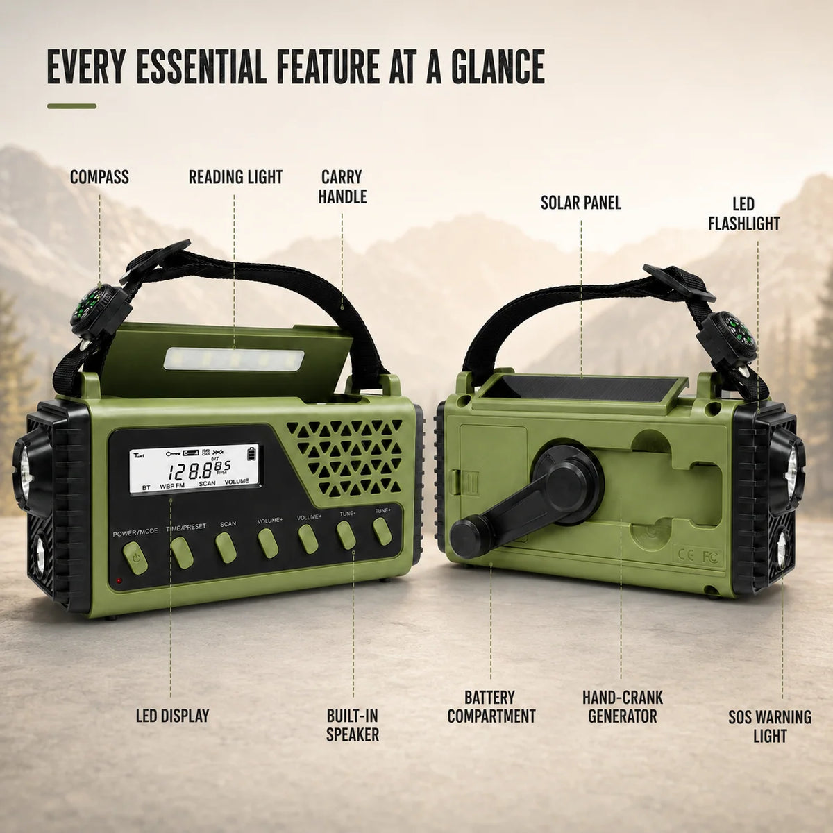 Emergency Radio Hand Crank Solar Charging 10000mAh Power Bank