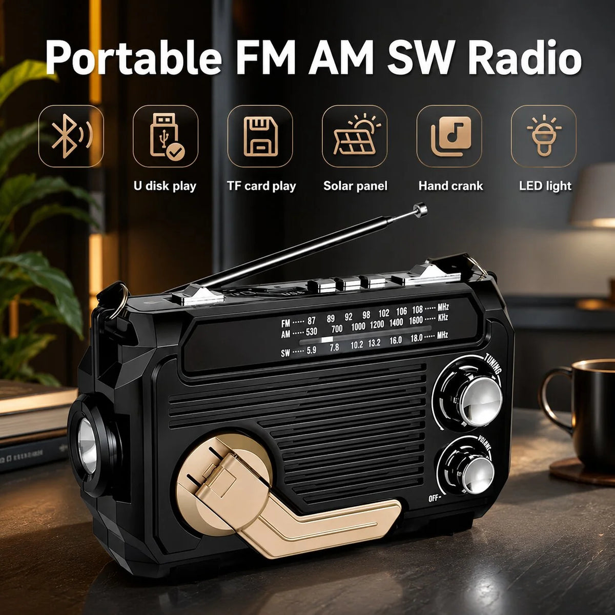 Emergency Radio Hand-Crank & Solar USB AM/FM