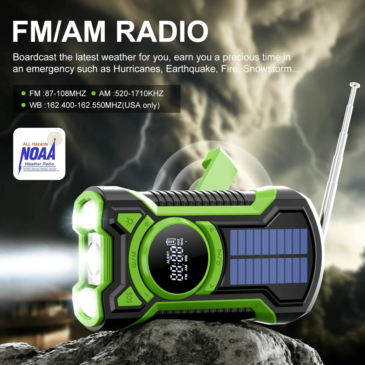 Emergency Radio & Power Bank Solar & Hand Crank Charging