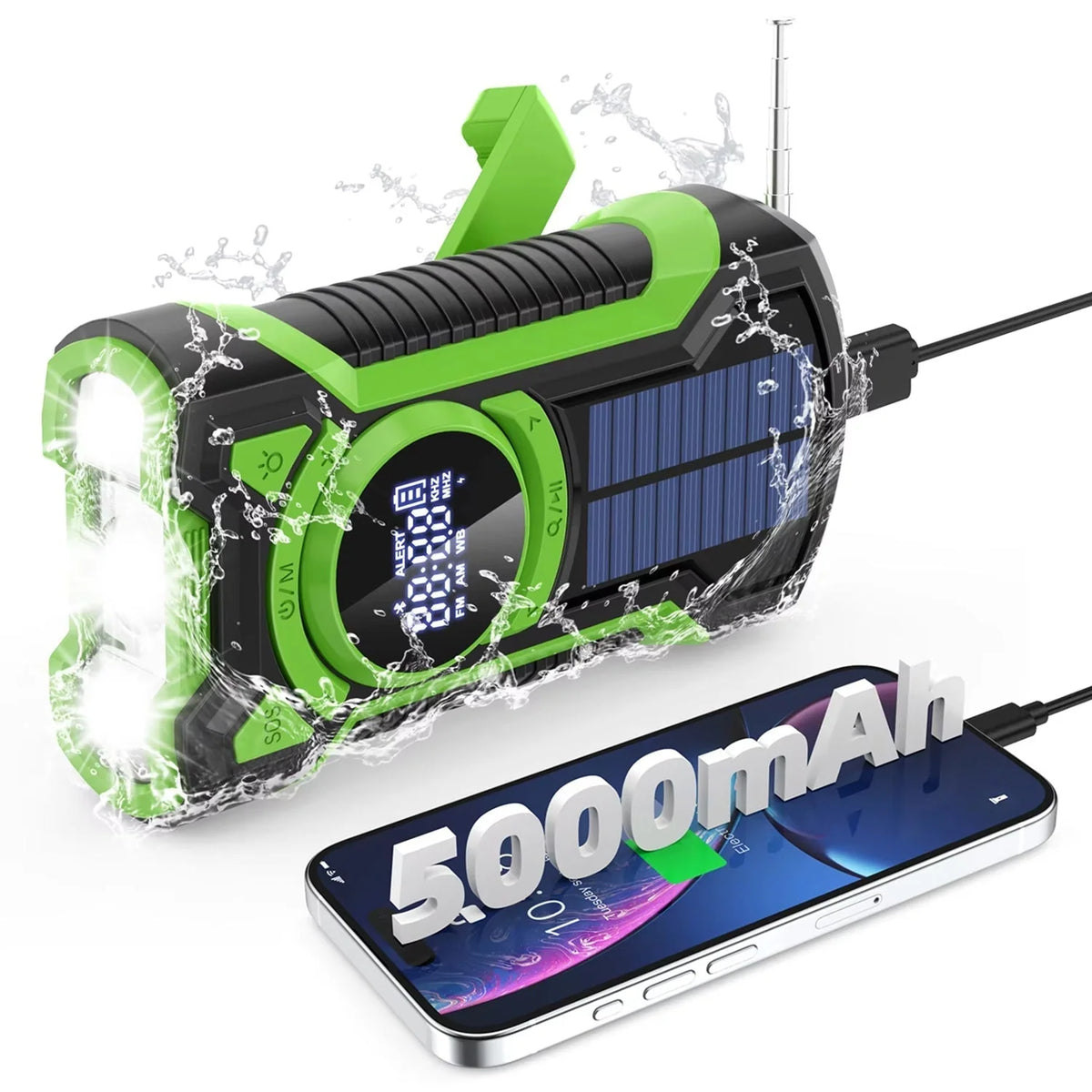 Emergency Radio & Power Bank Solar & Hand Crank Charging
