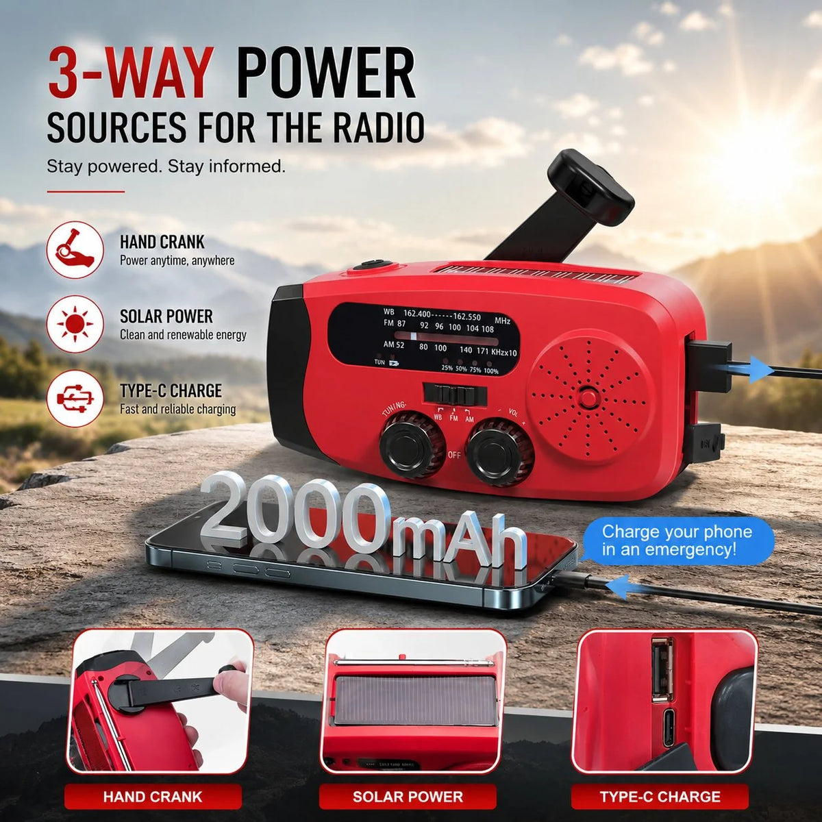 Emergency Radio Solar & Hand Crank With SOS