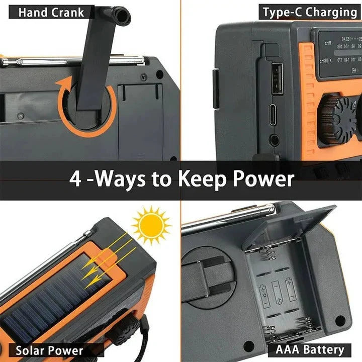 Emergency Weather Radio Hand Crank Solar Powered 5000mAh Battery