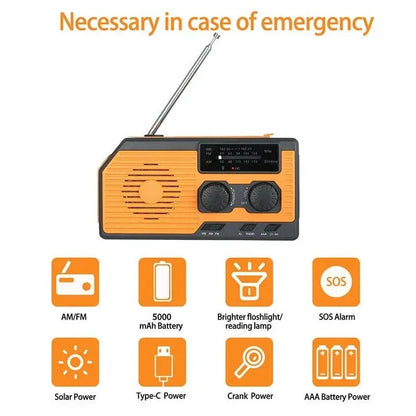 Emergency Weather Radio Hand Crank Solar Powered 5000mAh Battery