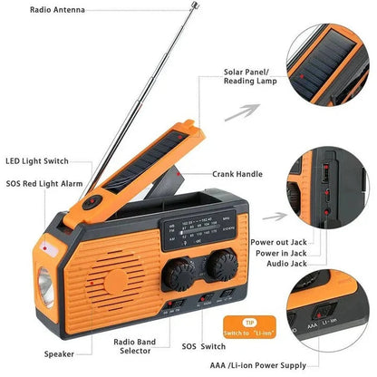 Emergency Weather Radio Hand Crank Solar Powered 5000mAh Battery