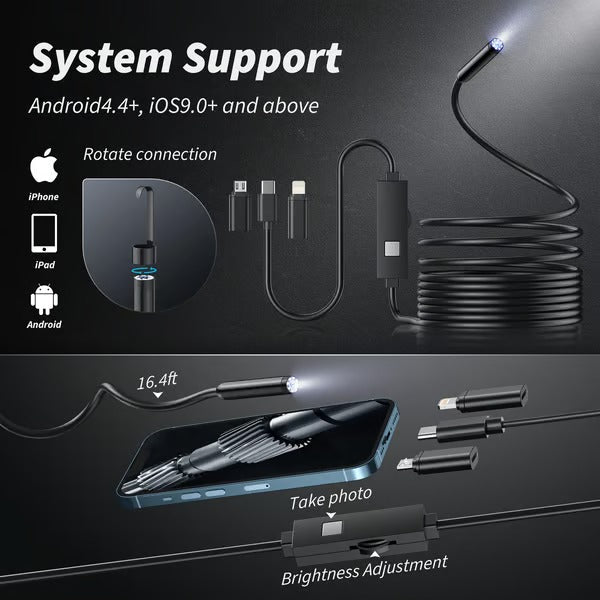Endoscope Camera Smartphone Compatible 16.4-Foot 1080p