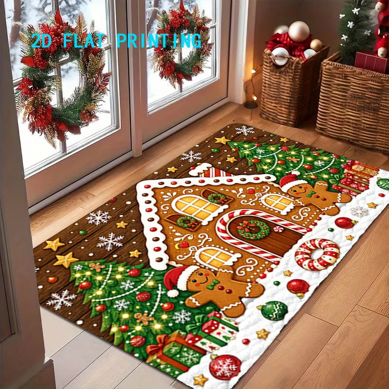 Entry Mat Christmas Gingerbread Design Non-Slip Backing