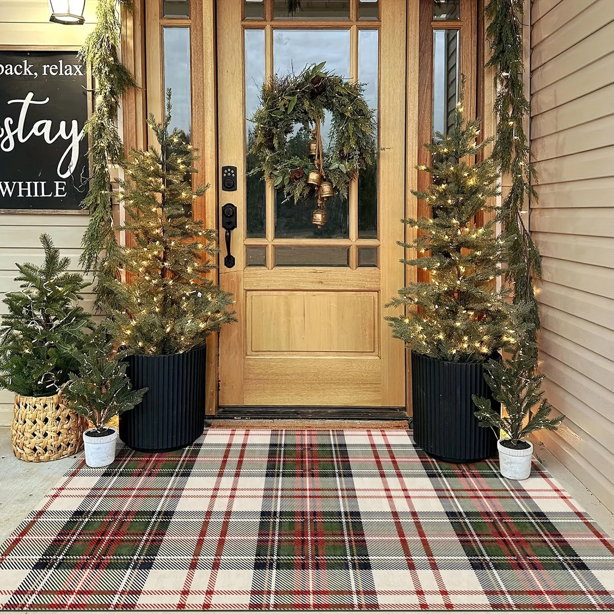 Entry Mat Festive Plaid Non-Slip Backing