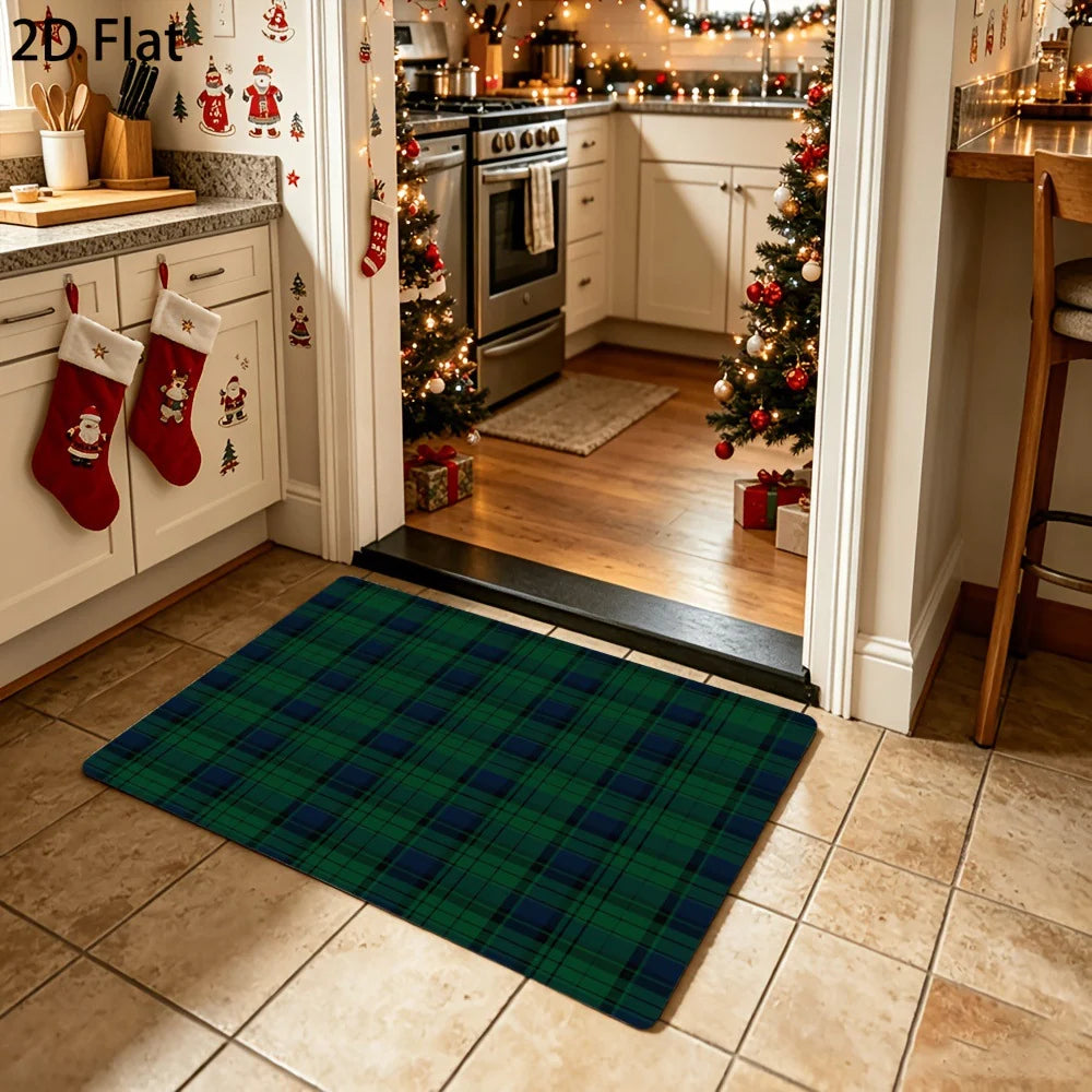 Entry Mat Festive Plaid Non-Slip Backing